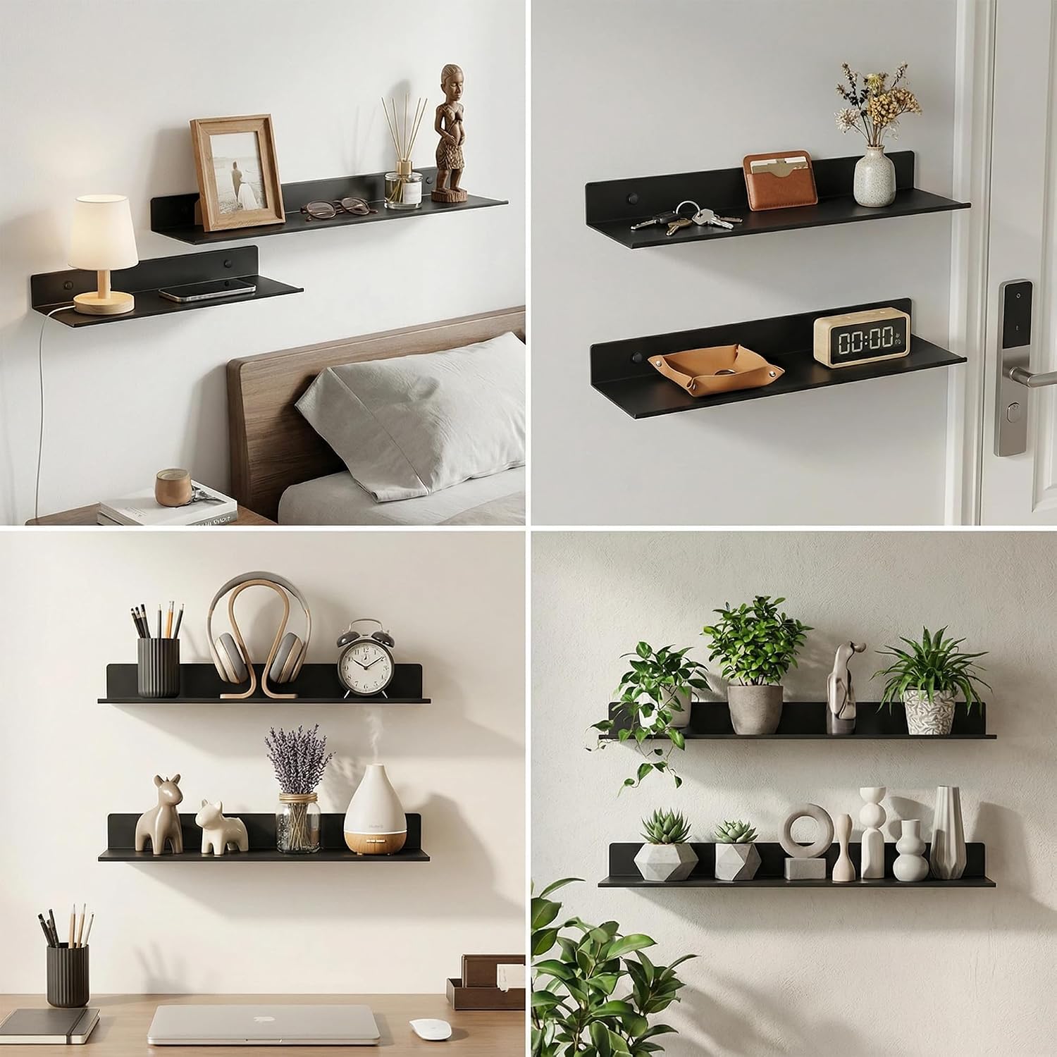 Z metnal Bathroom Shelf, Floating Shelves, Metal Display Wall Shelf, Aluminum, Wall Mounted, Matt Black,16 inch, 2 Pack