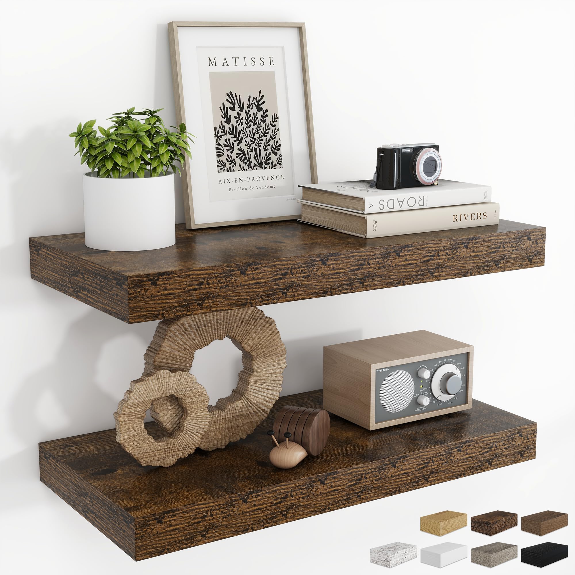 RICHFOCUS 28Inch Floating Shelves for Wall 2 Pack Shelves for Bedroom|Kitchen|Bathroom|Laundry Room Rustic Wood Wall Mounted Shelf with Invisible Brackets for Books|Storage|Decor, Oak