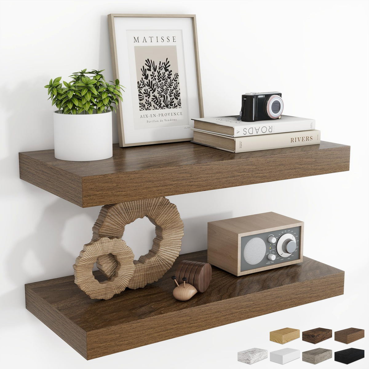 RICHFOCUS 28Inch Floating Shelves for Wall 2 Pack Shelves for Bedroom|Kitchen|Bathroom|Laundry Room Rustic Wood Wall Mounted Shelf with Invisible Brackets for Books|Storage|Decor, Oak