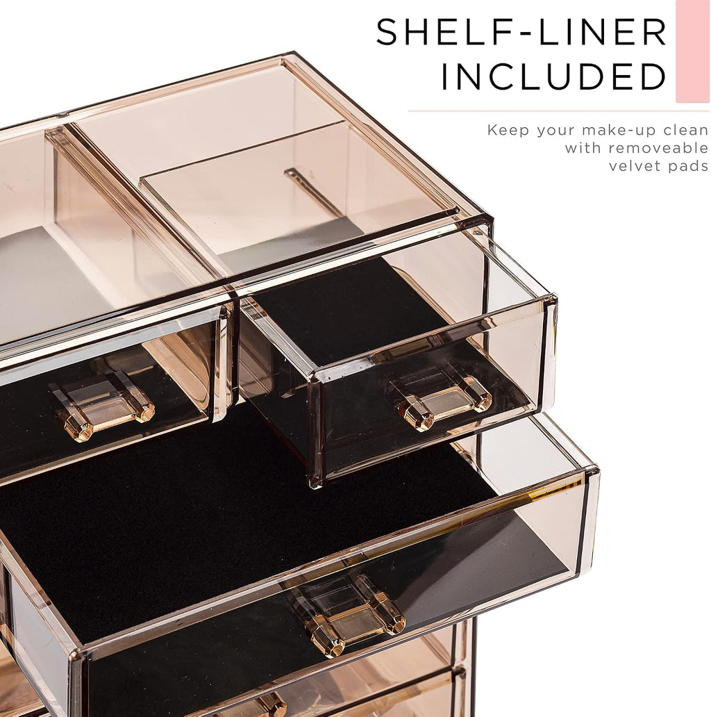 Sorbus Makeup Organizer, 6-Drawer Acrylic 2-Piece Set (Bronze Glow)