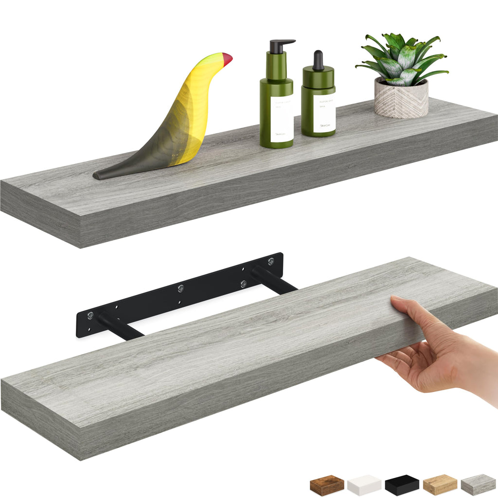 Ballucci Floating Shelf, 36" Hanging Shelf with Invisible Brackets, Wooden Floating Shelves for Walls, Book Shelf, Wall Shelves for Home Office, Bathroom, Living Room, 6 inch Deep, Gray