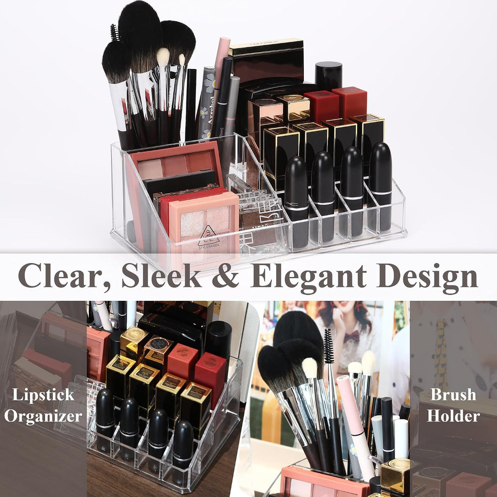Sea Team Stackable Clear Acrylic 16-Slot Lipstick Organizer for Vanity