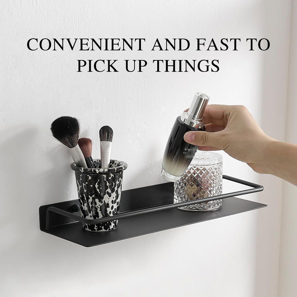RFOUO 12 Inch Small Metal Wall Shelf with Guard Rail,Black,1 Pack