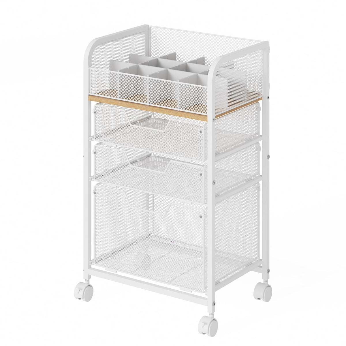 Rolling Makeup Cart Organizer with 3 Drawers, 4-Tier Narrow Floor Skincare Organizers with dividers, Vanity Organizer Cosmetics Display Cases for Makeup Brush, Hair Tool, White