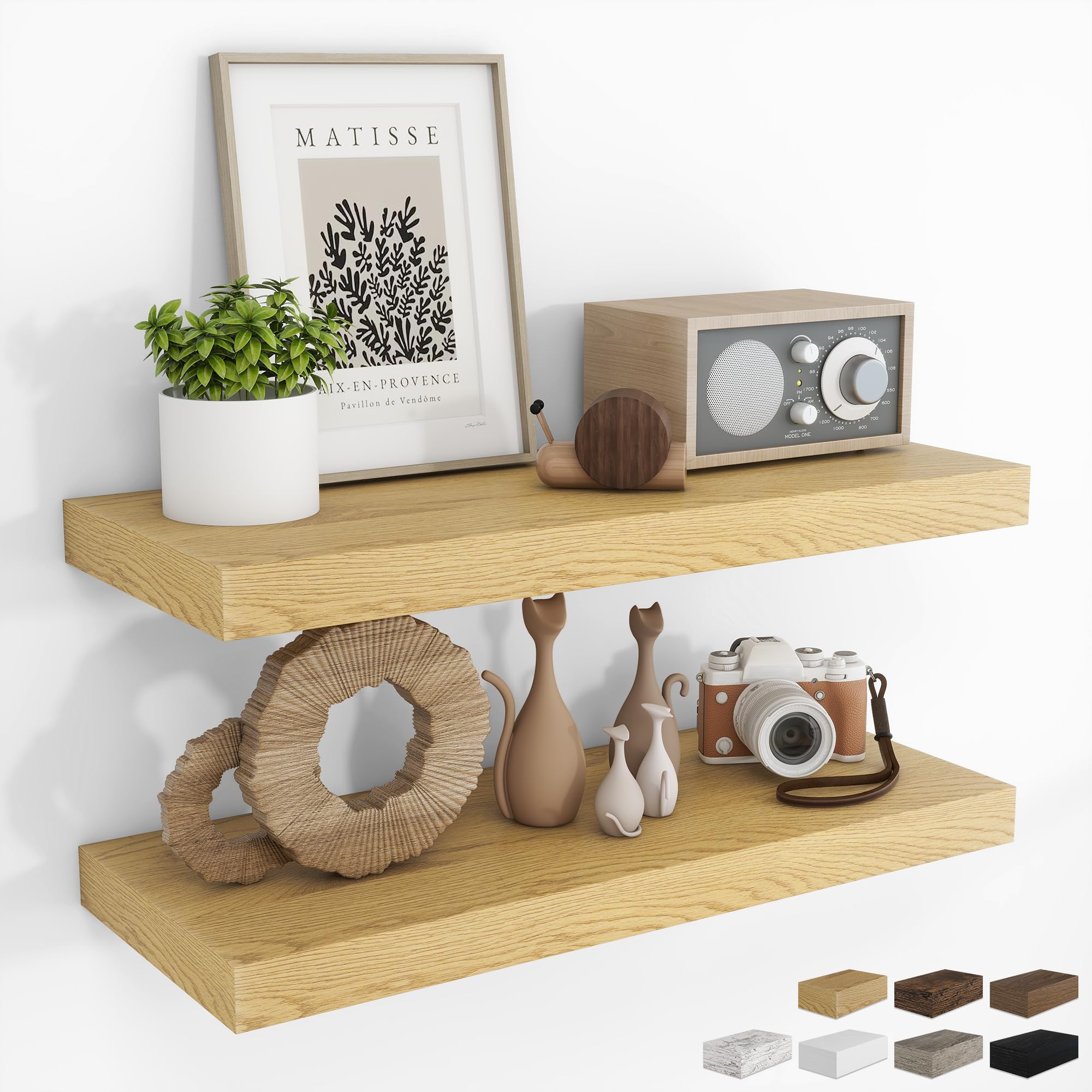 RICHFOCUS 28Inch Floating Shelves for Wall 2 Pack Shelves for Bedroom|Kitchen|Bathroom|Laundry Room Rustic Wood Wall Mounted Shelf with Invisible Brackets for Books|Storage|Decor, Oak