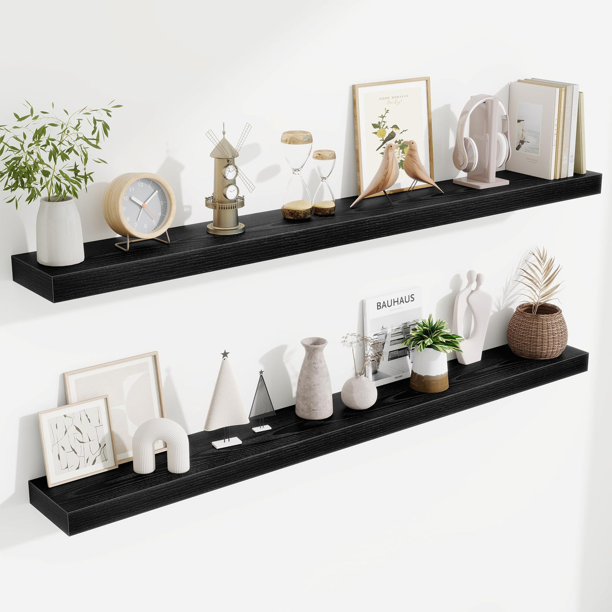 Fun Memories Floating Shelves Bathroom for Wall Mounted Shelves, 20 Inch Wood Shelf Set of 2, Home Storage & Display Decor, Walnut
