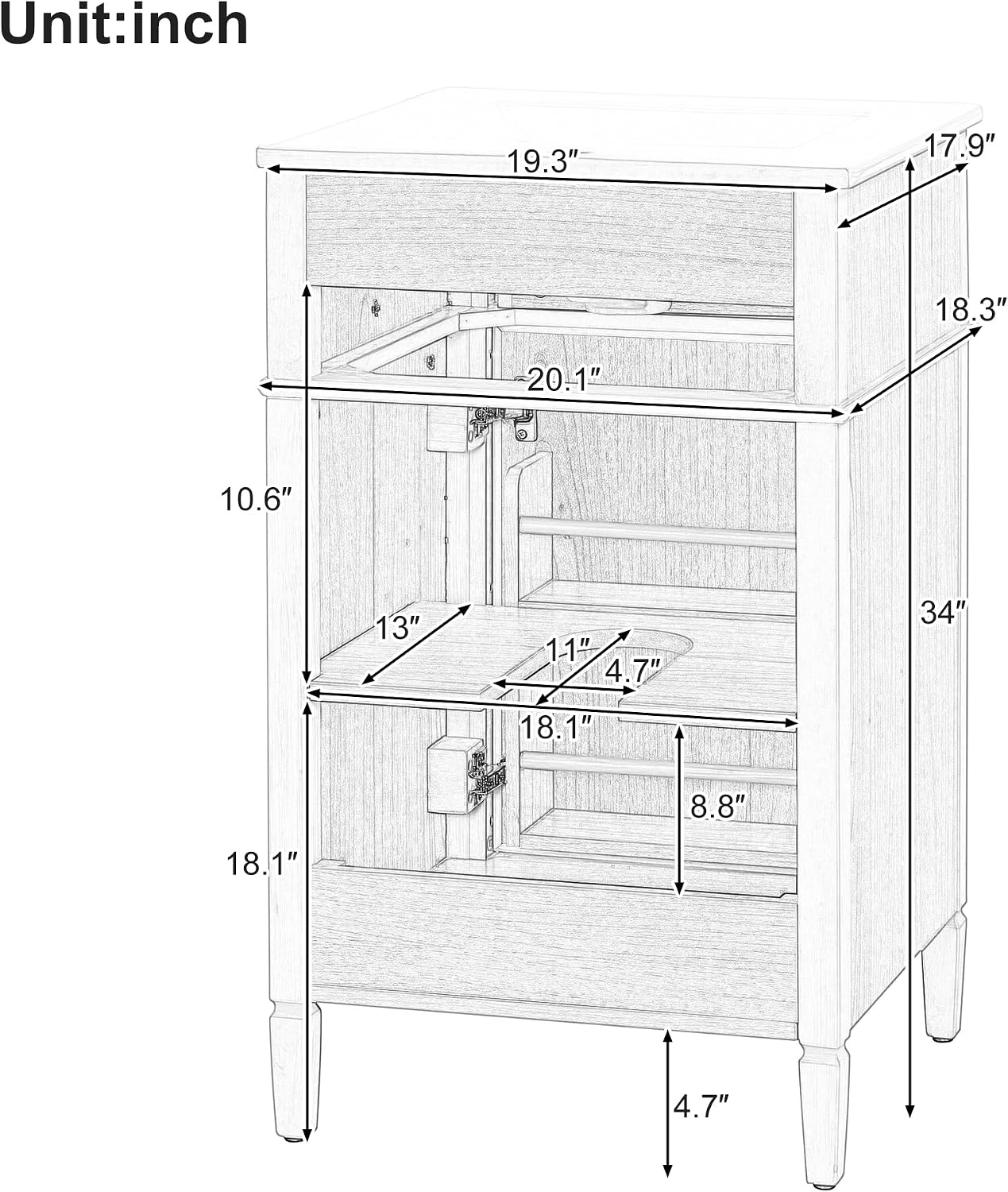 Virubi 20 in Small Bathroom Vanity with Sink, Soft Closing Door,Tilt-Out Drawer and Adjustable Shelf,Solid Wood Frame Modern Single Bathroom Sink Cabinet with Storage, Freestanding, Natural Wood