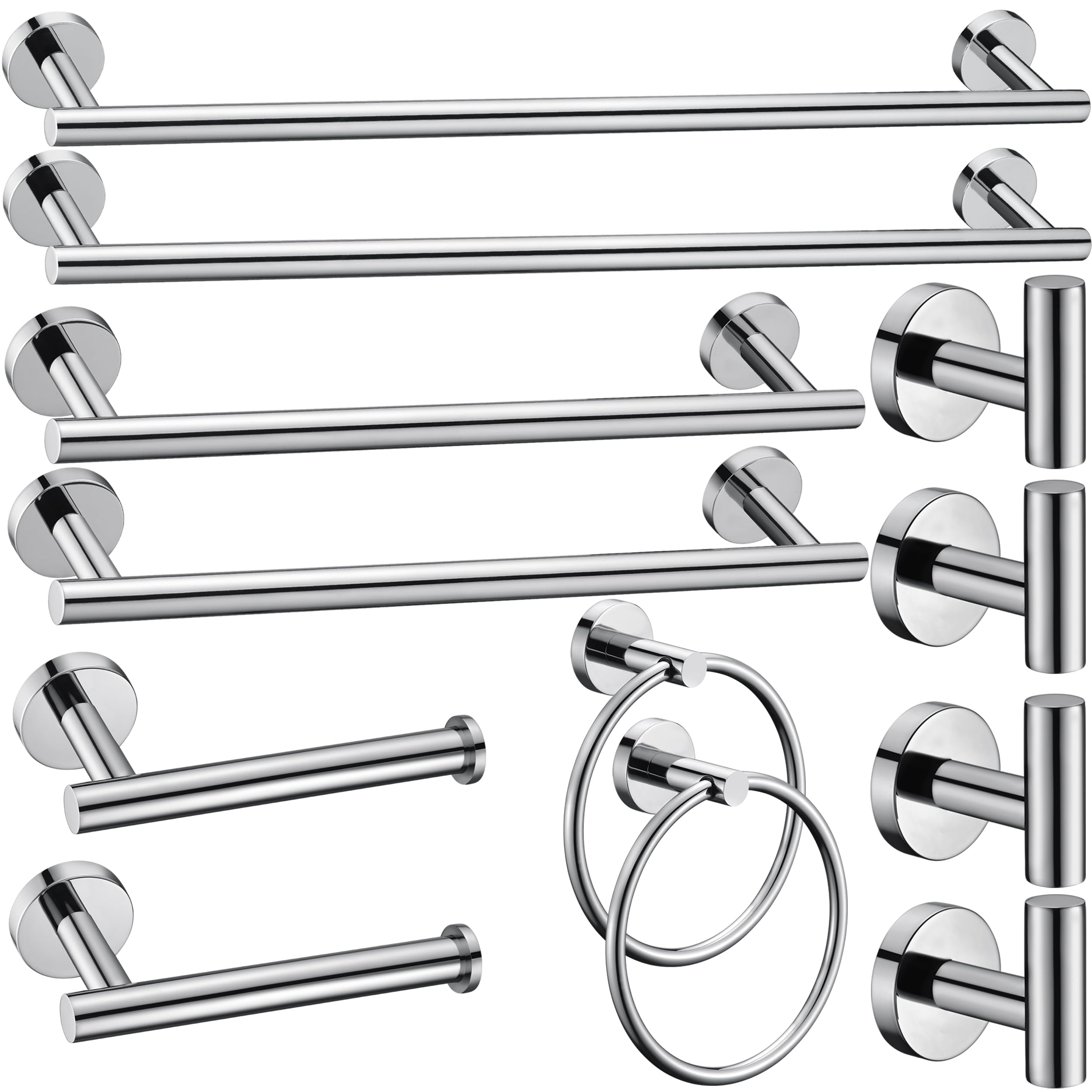 6 Pieces Brushed Nickel Bathroom Hardware Accessories Set Hand Towel Ring 16&23.6 inch Round Towel Bar Silver Toilet Paper Holder Towel Hooks 2 Pieces SUS 304 Stainless Steel,Heavy Duty,Wall Mounted