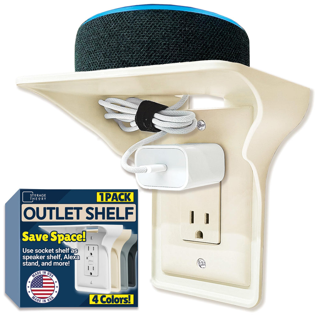 Power Perch Outlet Shelf with Cord Storage Strap, Plug Shelf White 2-Pack