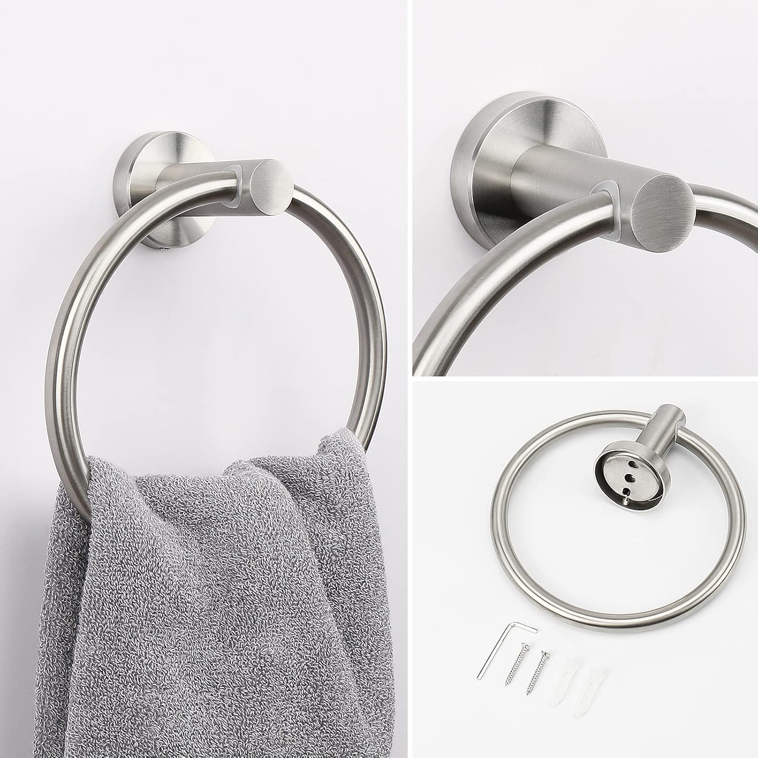 NearMoon 2 Pieces Bathroom Hardware Accessories, Towel Ring and Toilet Paper Holder- Stainless Steel Bath Towel Hanger and Hand Towel Holder, Wall Mounted (Brushed Nickel)