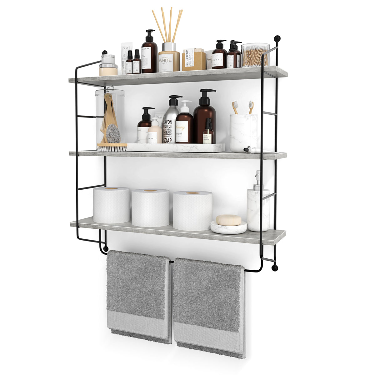 Sorbus 3-Tier Floating Shelves for Wall, Bathroom Storage & Decor (Brown)