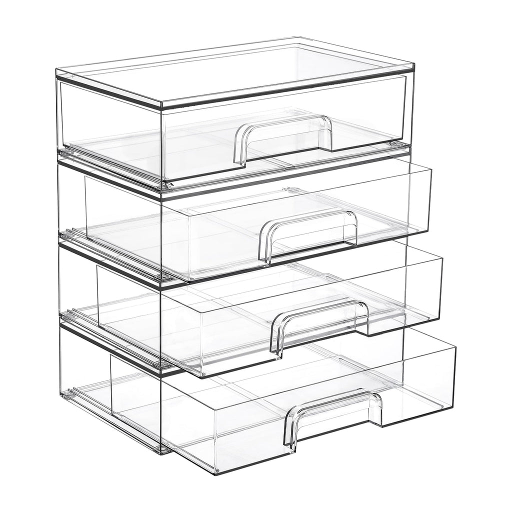 Vtopmart Clear Stackable Storage Drawers, 2 Pack Wide Plastic Organizers