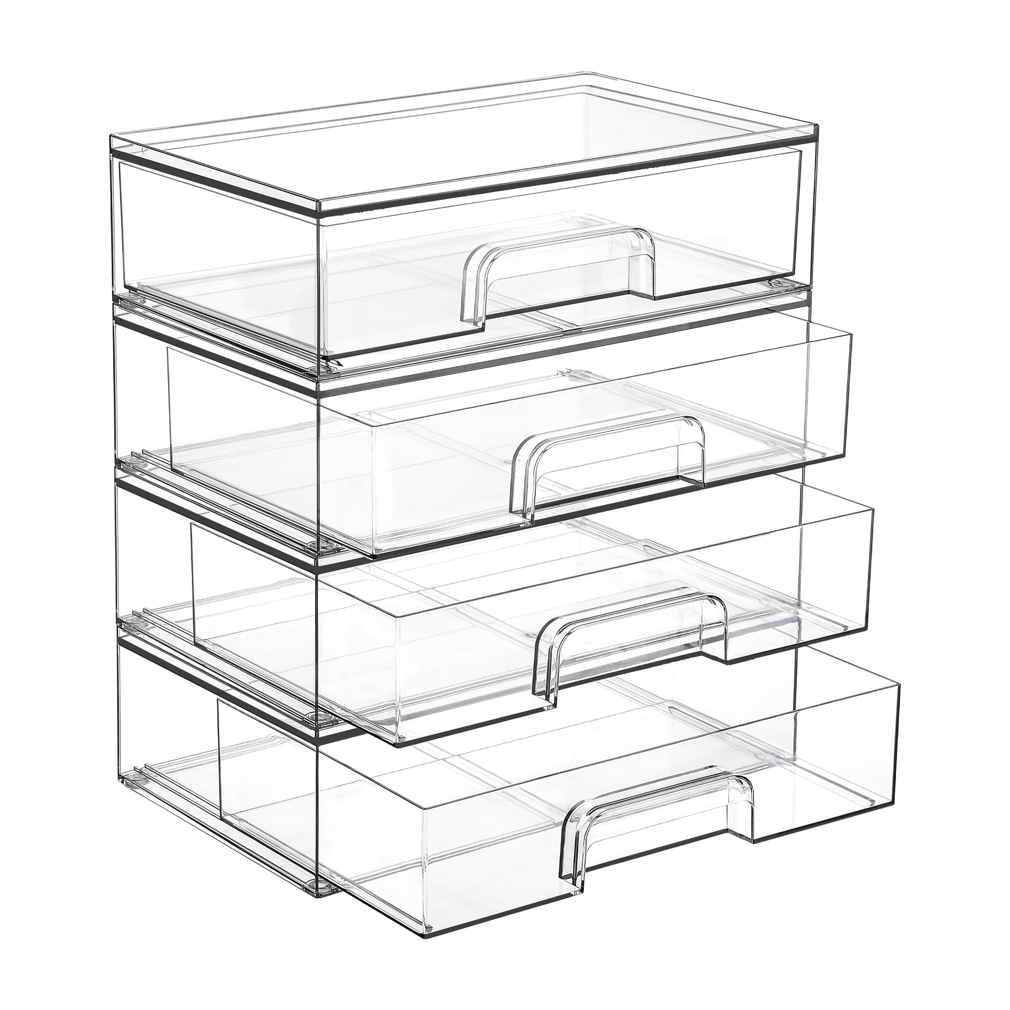 Vtopmart Clear Stackable Storage Drawers, 2 Pack Wide Plastic Organizers