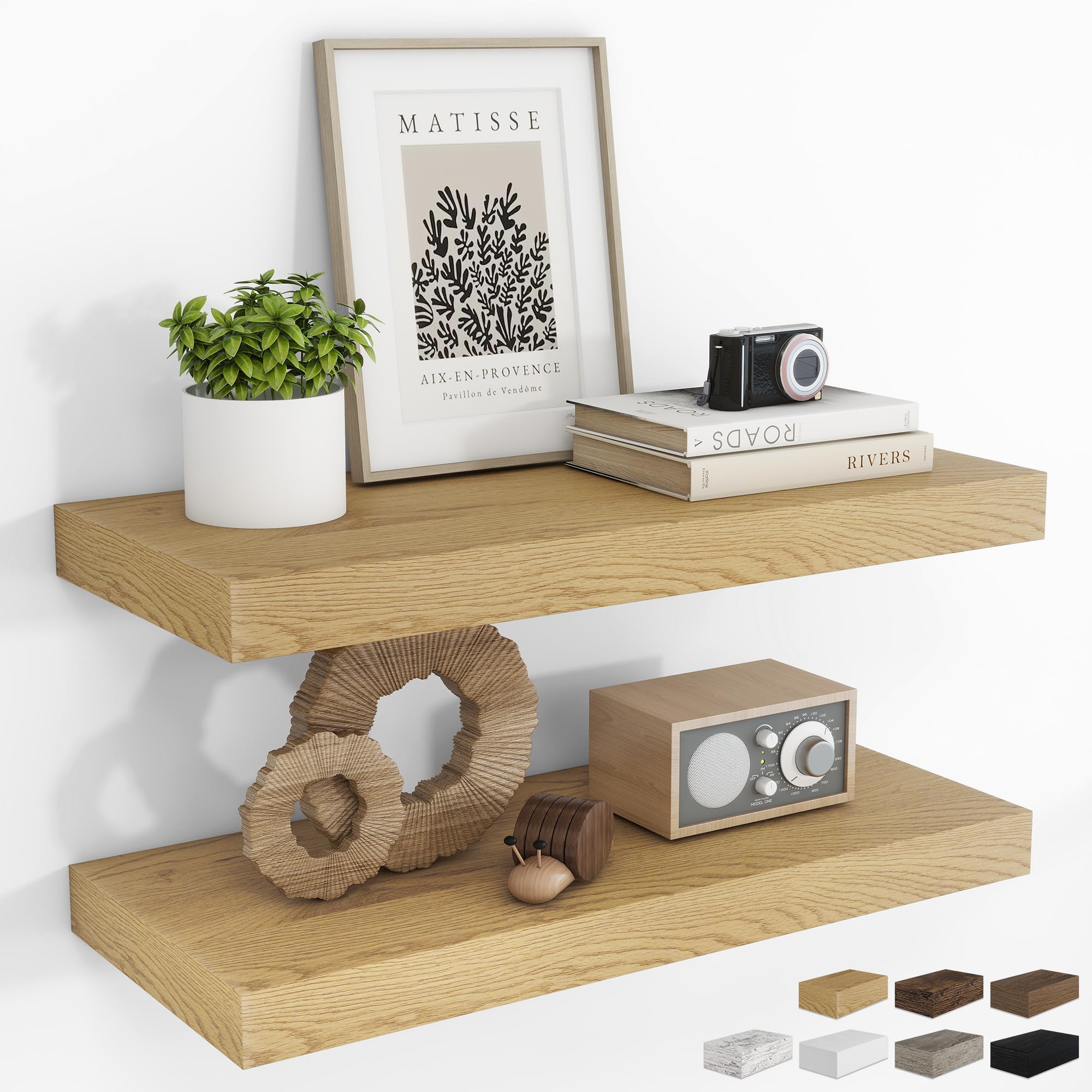 RICHFOCUS 28Inch Floating Shelves for Wall 2 Pack Shelves for Bedroom|Kitchen|Bathroom|Laundry Room Rustic Wood Wall Mounted Shelf with Invisible Brackets for Books|Storage|Decor, Oak