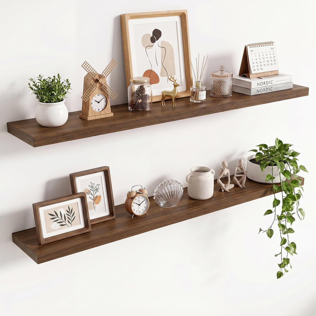 36in Floating Shelves for wall Set of 2, Black Wall Mounted Shelf 9.3in Deep for Wall Decor, Hanging Shelf 1.5in Thick for Living Room, Bedroom, Bathroom, Kitchen, Office