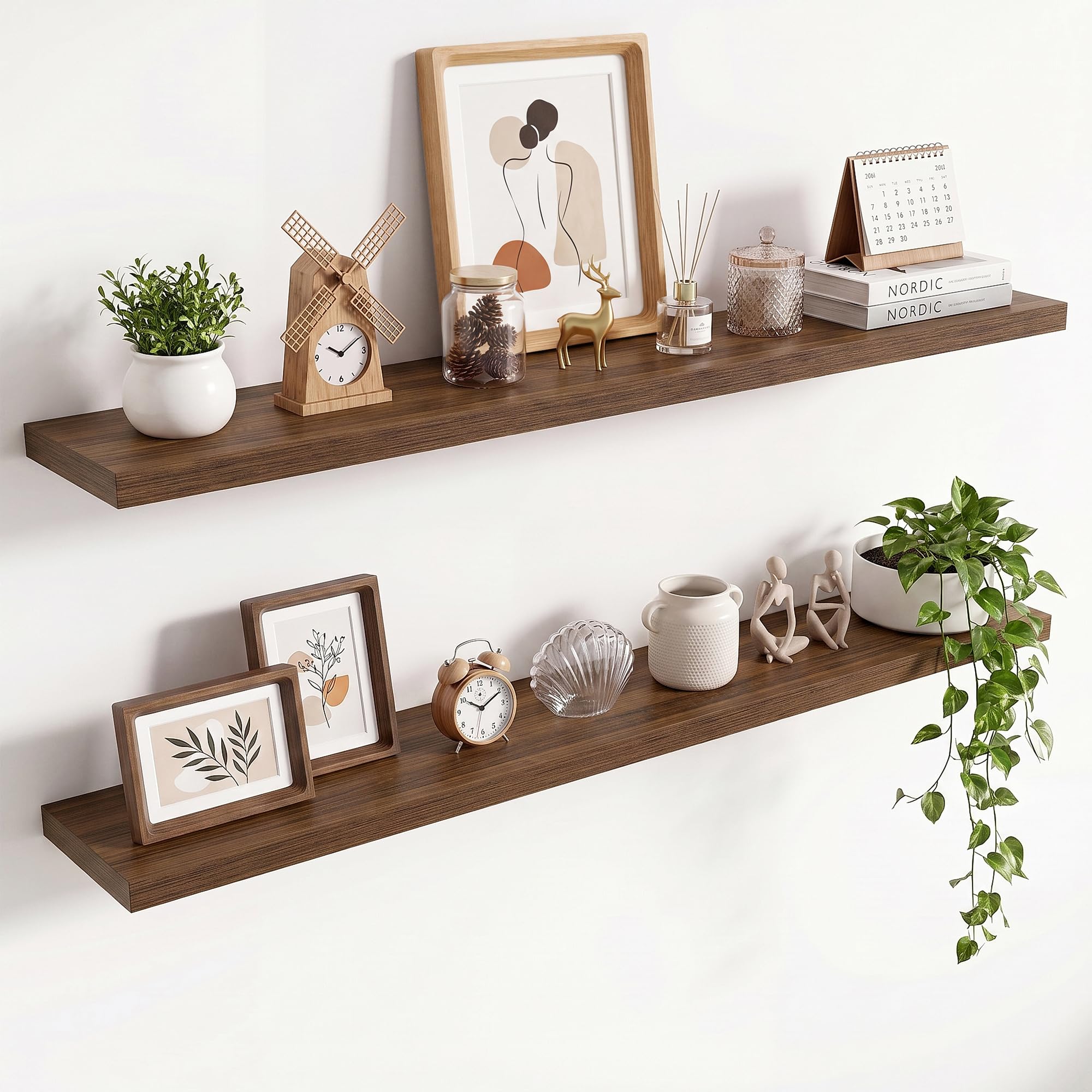 36in Floating Shelves for wall Set of 2, Black Wall Mounted Shelf 9.3in Deep for Wall Decor, Hanging Shelf 1.5in Thick for Living Room, Bedroom, Bathroom, Kitchen, Office