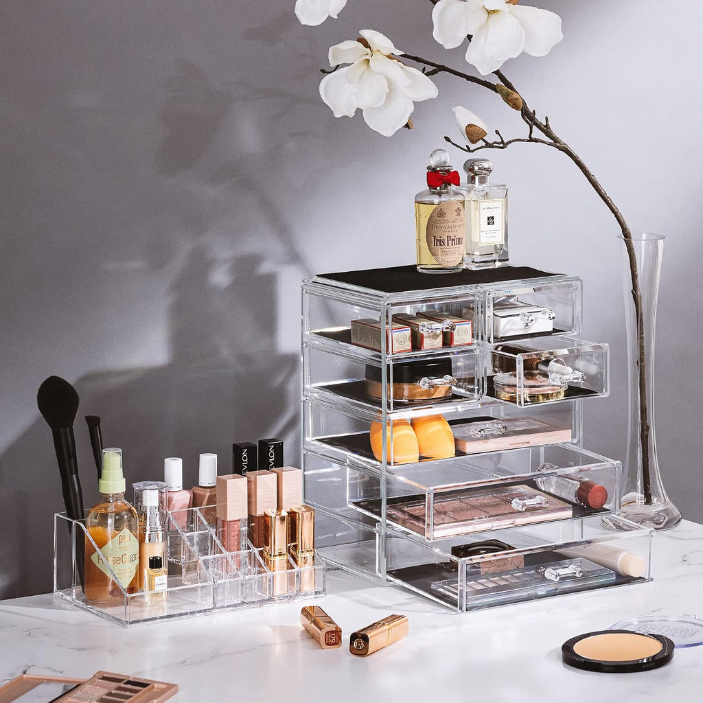 Sorbus Makeup Organizer, 7-Drawer Acrylic 2-Piece Set (Clear)