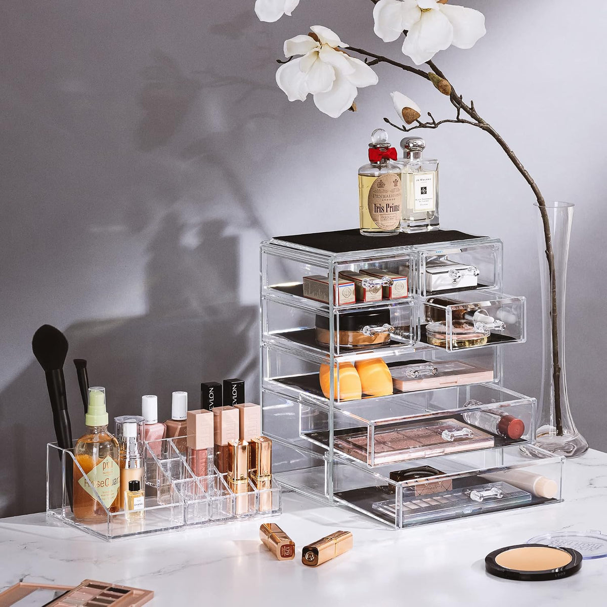 Sorbus Makeup Organizer, 7-Drawer Acrylic 2-Piece Set (Clear)