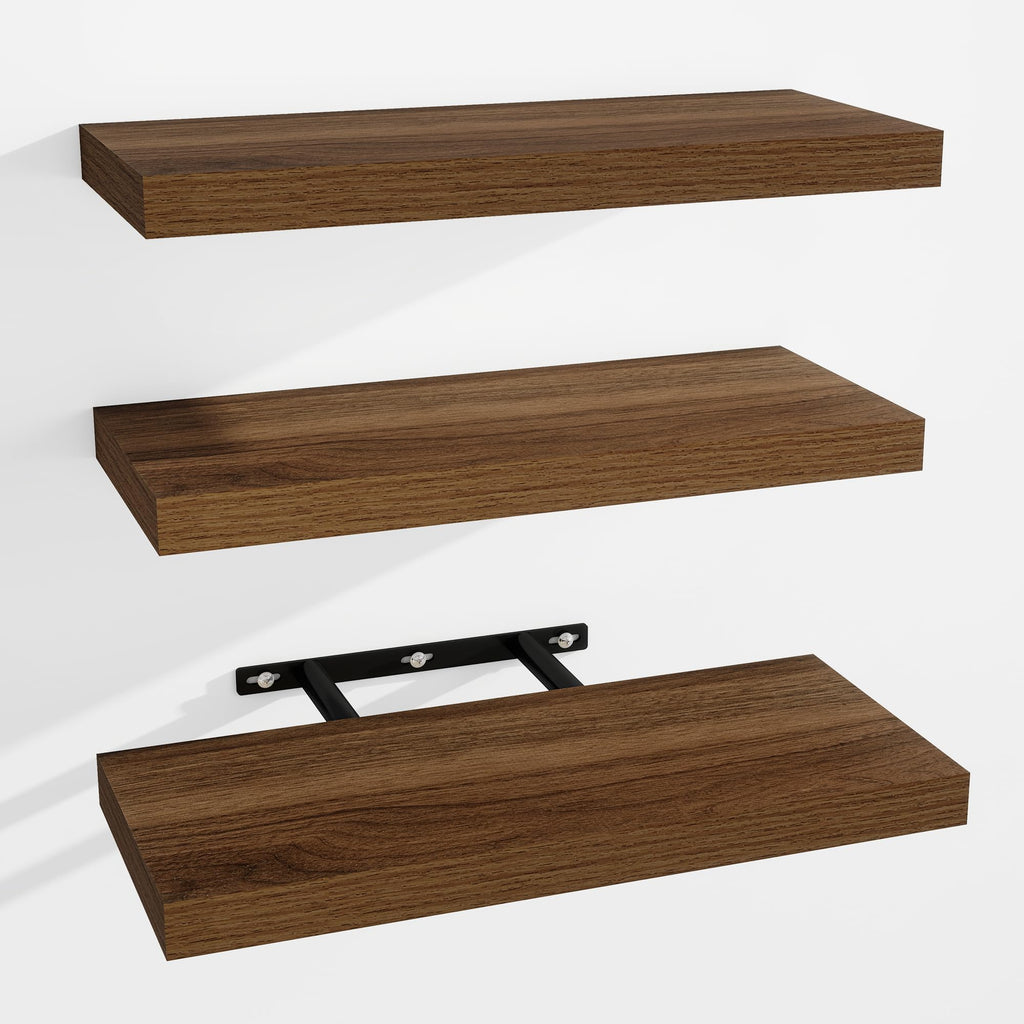 Venusmiles Bathroom Floating Shelves for Wall, 15" Wall Mounted Shelves with Invisible Brackets, 4 Small Wood Floating Wall Shelf Shelves for Living Room, Bedroom, Kitchen, Bathroom (Oak)