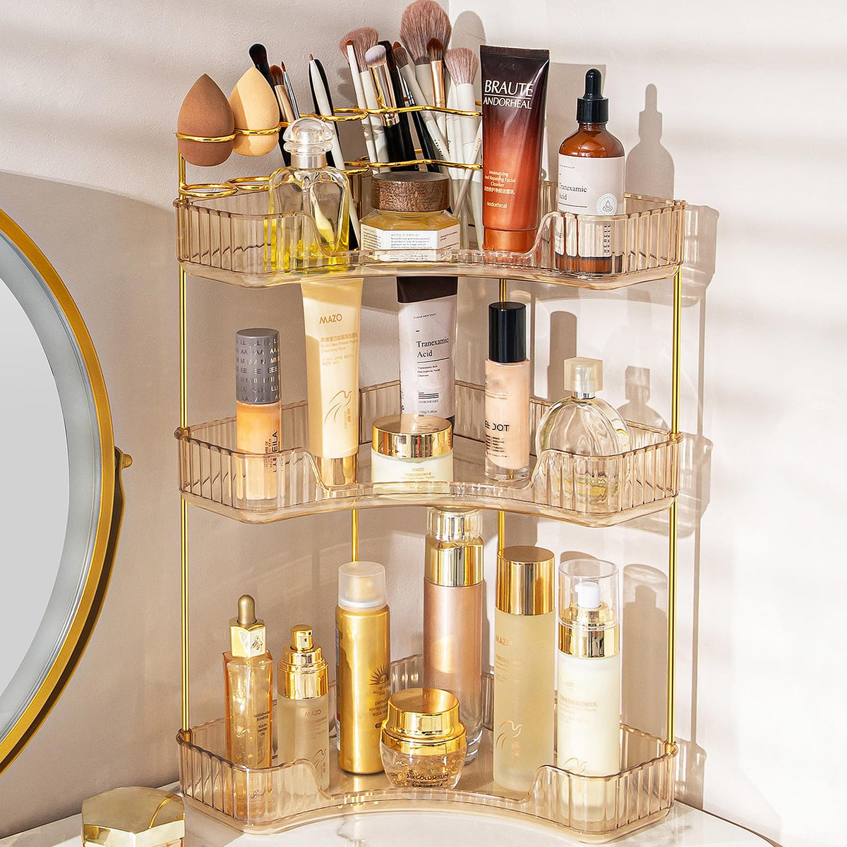 Makeup Organizer 3 Tier Bathroom Counter Organizer with Makeup Brush Holder