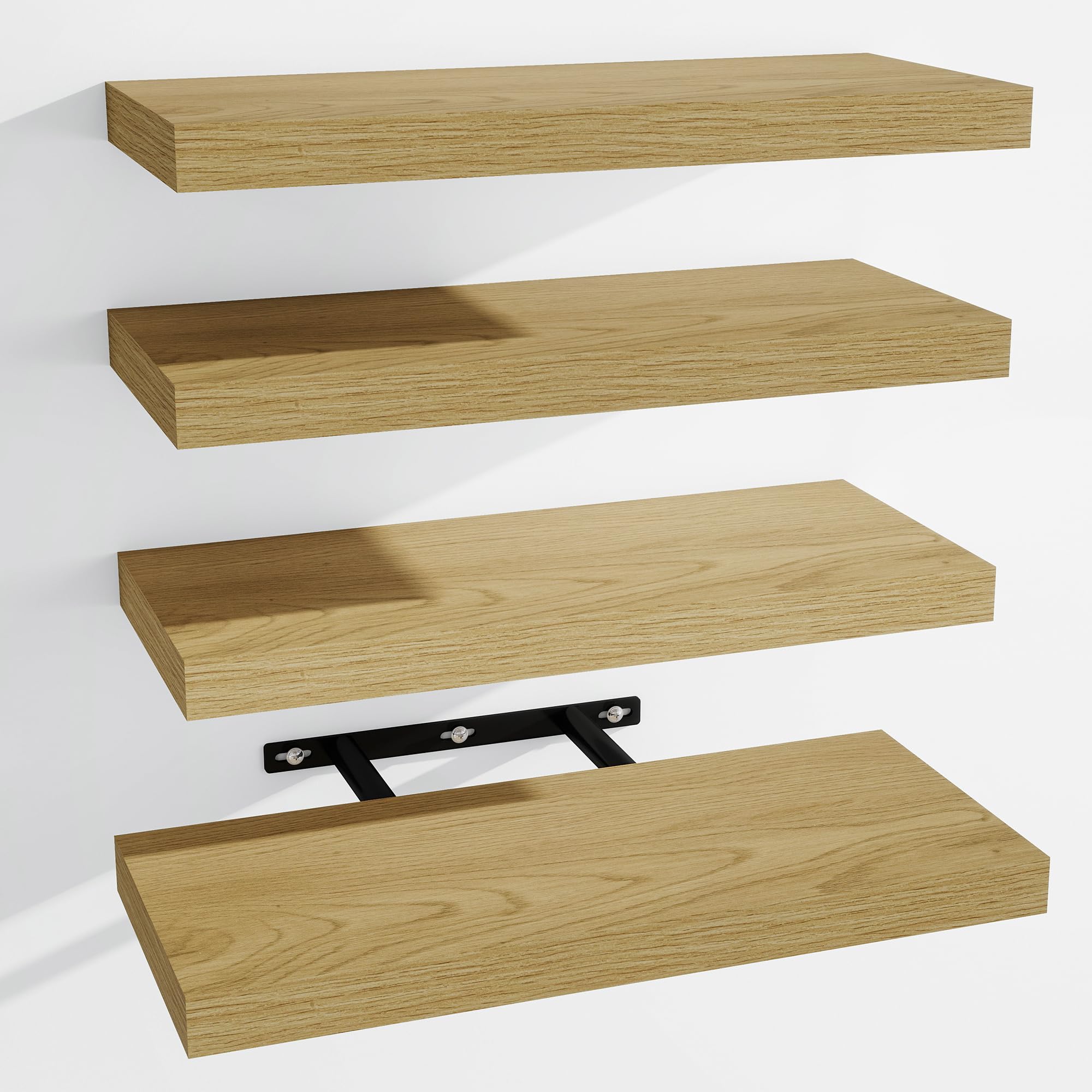 Venusmiles Bathroom Floating Shelves for Wall, 15" Wall Mounted Shelves with Invisible Brackets, 4 Small Wood Floating Wall Shelf Shelves for Living Room, Bedroom, Kitchen, Bathroom (Oak)