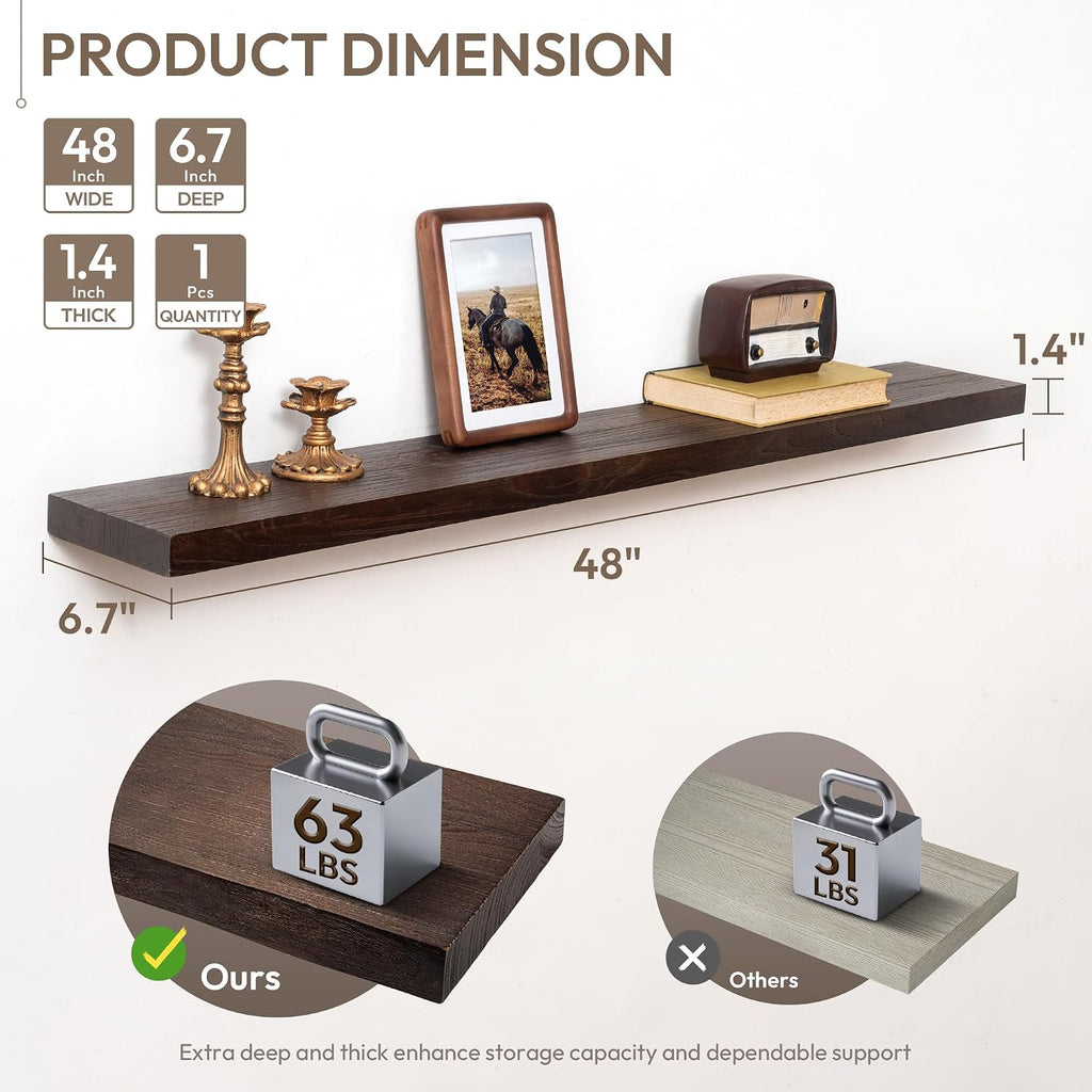 Marsmiles 48in Solid Wood Floating Shelves for Wall, 1Pack|Walnut