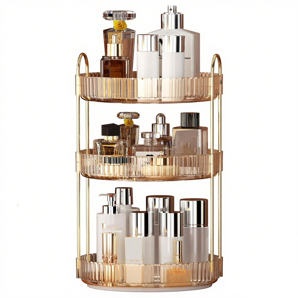 YCIA&DONE 360 Rotating Makeup Organizer and Storage for Vanity Countertop 3 Tiers, High Capacity Cosmetic Skincare Perfume Organizers for Dresser Bathroom Lazy Susan (Smoky Gray)