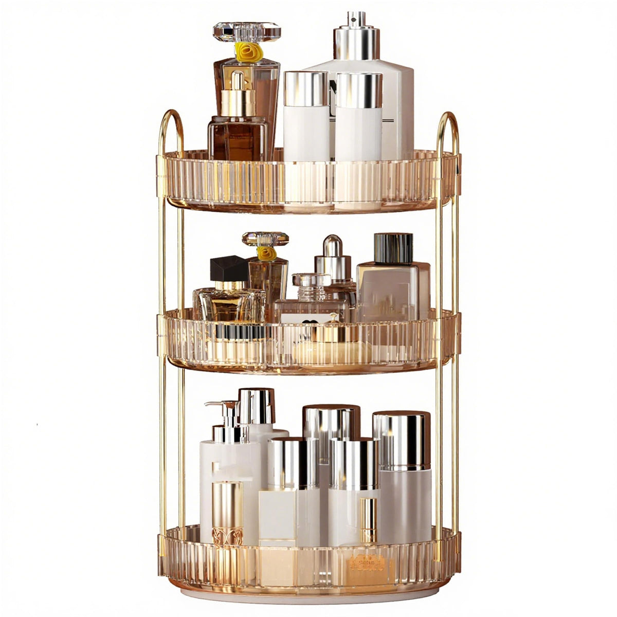 YCIA&DONE 360 Rotating Makeup Organizer and Storage for Vanity Countertop 3 Tiers, High Capacity Cosmetic Skincare Perfume Organizers for Dresser Bathroom Lazy Susan (Smoky Gray)