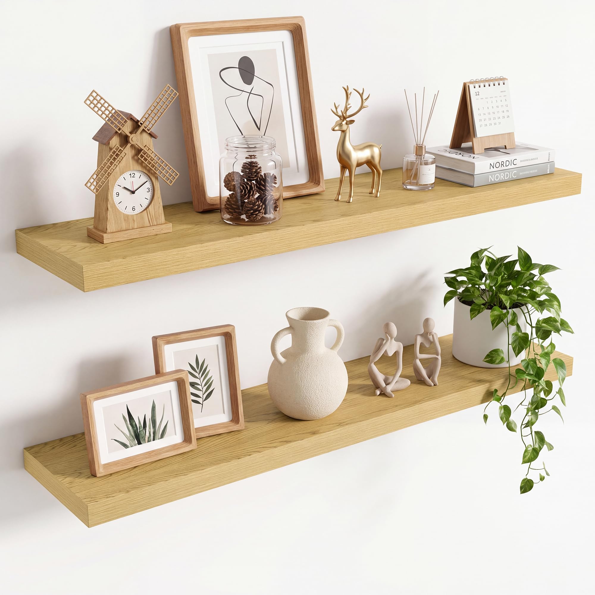 36in Floating Shelves for wall Set of 2, Black Wall Mounted Shelf 9.3in Deep for Wall Decor, Hanging Shelf 1.5in Thick for Living Room, Bedroom, Bathroom, Kitchen, Office