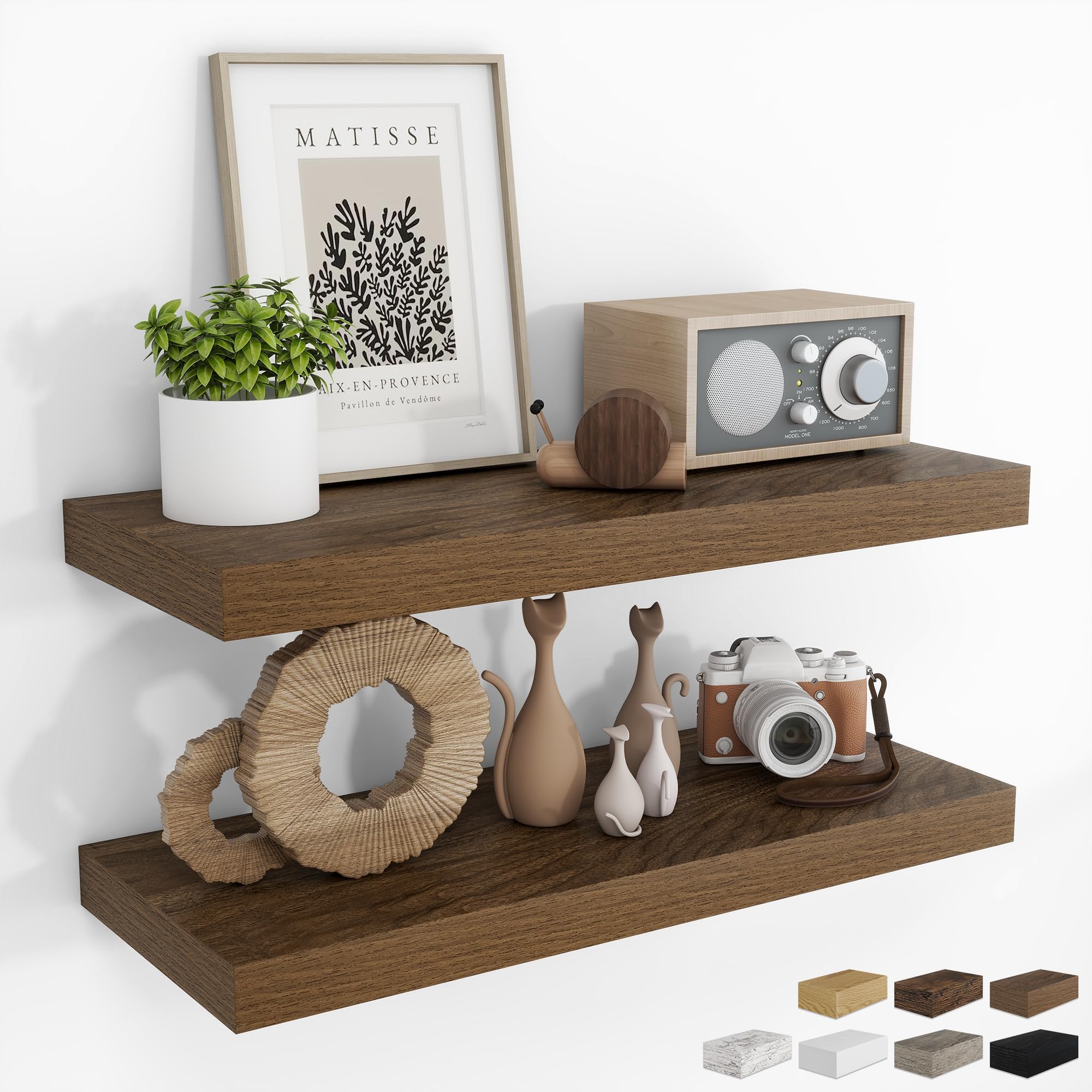RICHFOCUS 28Inch Floating Shelves for Wall 2 Pack Shelves for Bedroom|Kitchen|Bathroom|Laundry Room Rustic Wood Wall Mounted Shelf with Invisible Brackets for Books|Storage|Decor, Oak