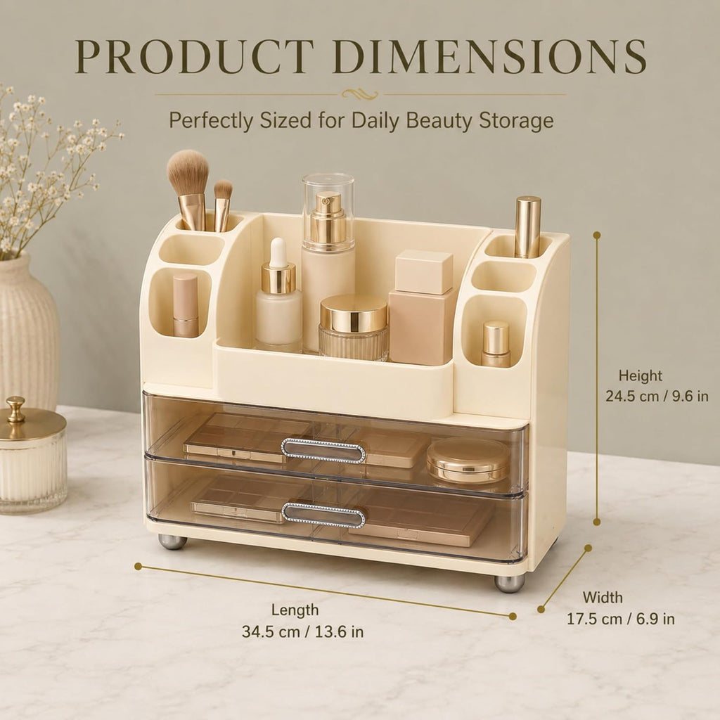ROOM127 Makeup Organizer for Vanity with 2 Clear Drawers and Brush Holders