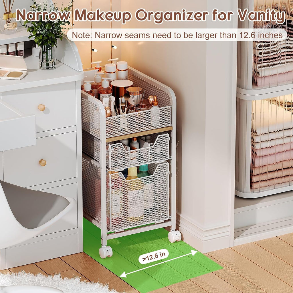 Hongtamoya Rolling Makeup Cart Organizer with 2 Drawers, Under Desk Storage