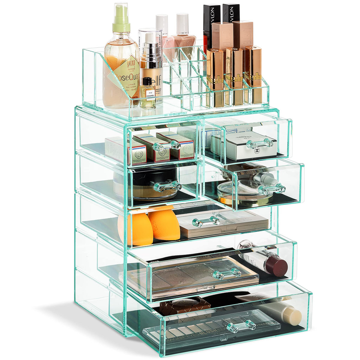 Sorbus Makeup Organizer, 6-Drawer Acrylic 2-Piece Set (Bronze Glow)