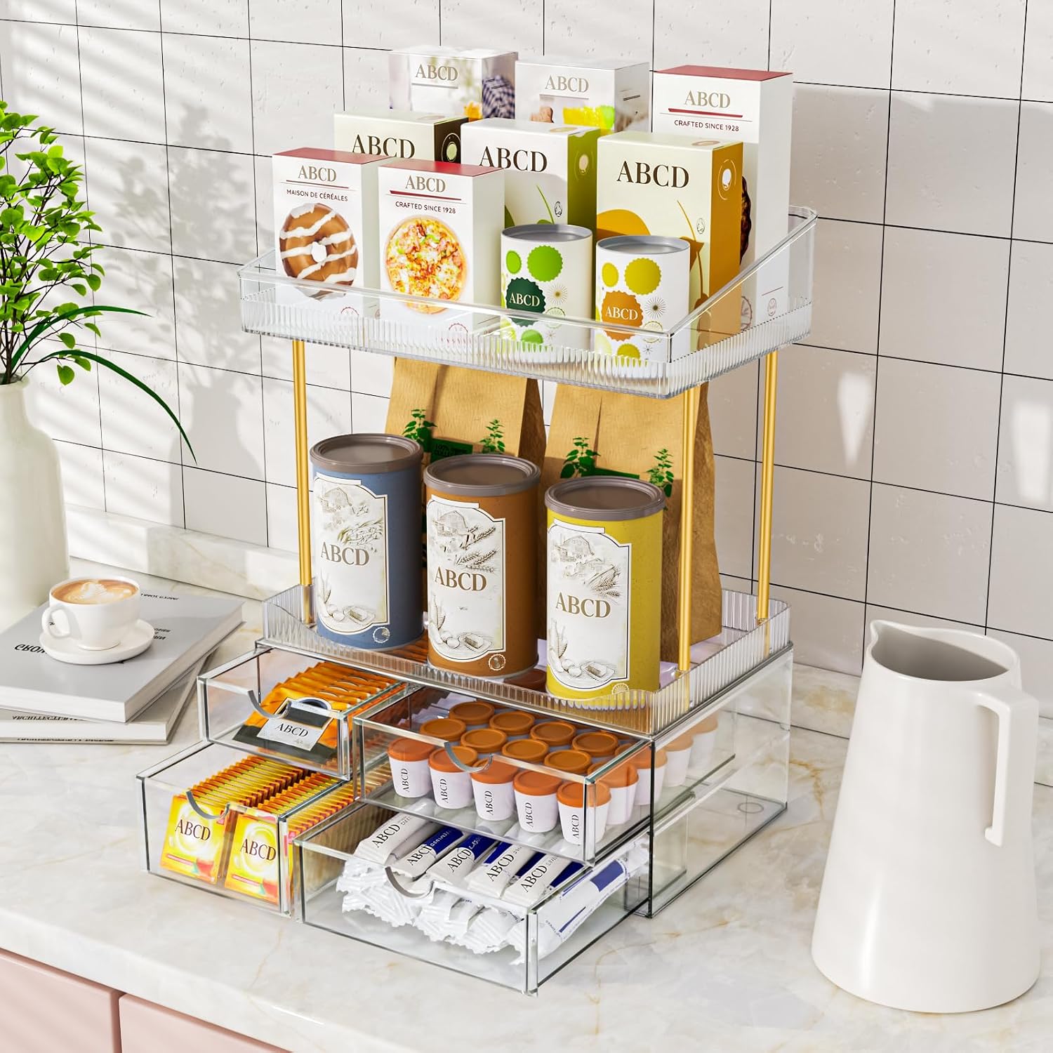 SNSLXH 4-Tier Clear Makeup Organizer Bathroom Storage