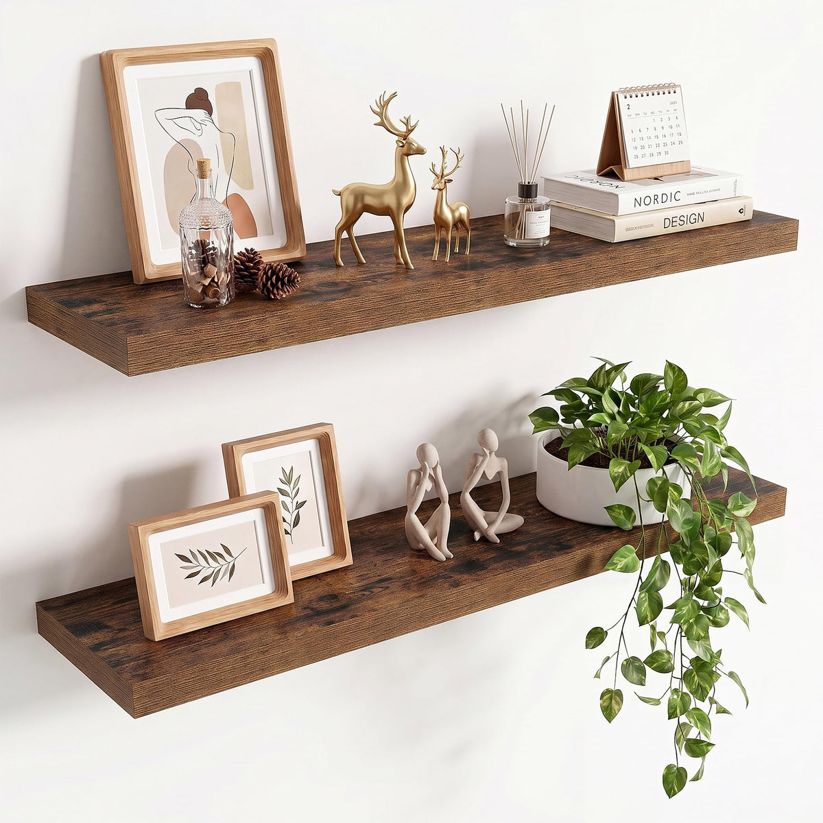 36in Floating Shelves for wall Set of 2, Black Wall Mounted Shelf 9.3in Deep for Wall Decor, Hanging Shelf 1.5in Thick for Living Room, Bedroom, Bathroom, Kitchen, Office