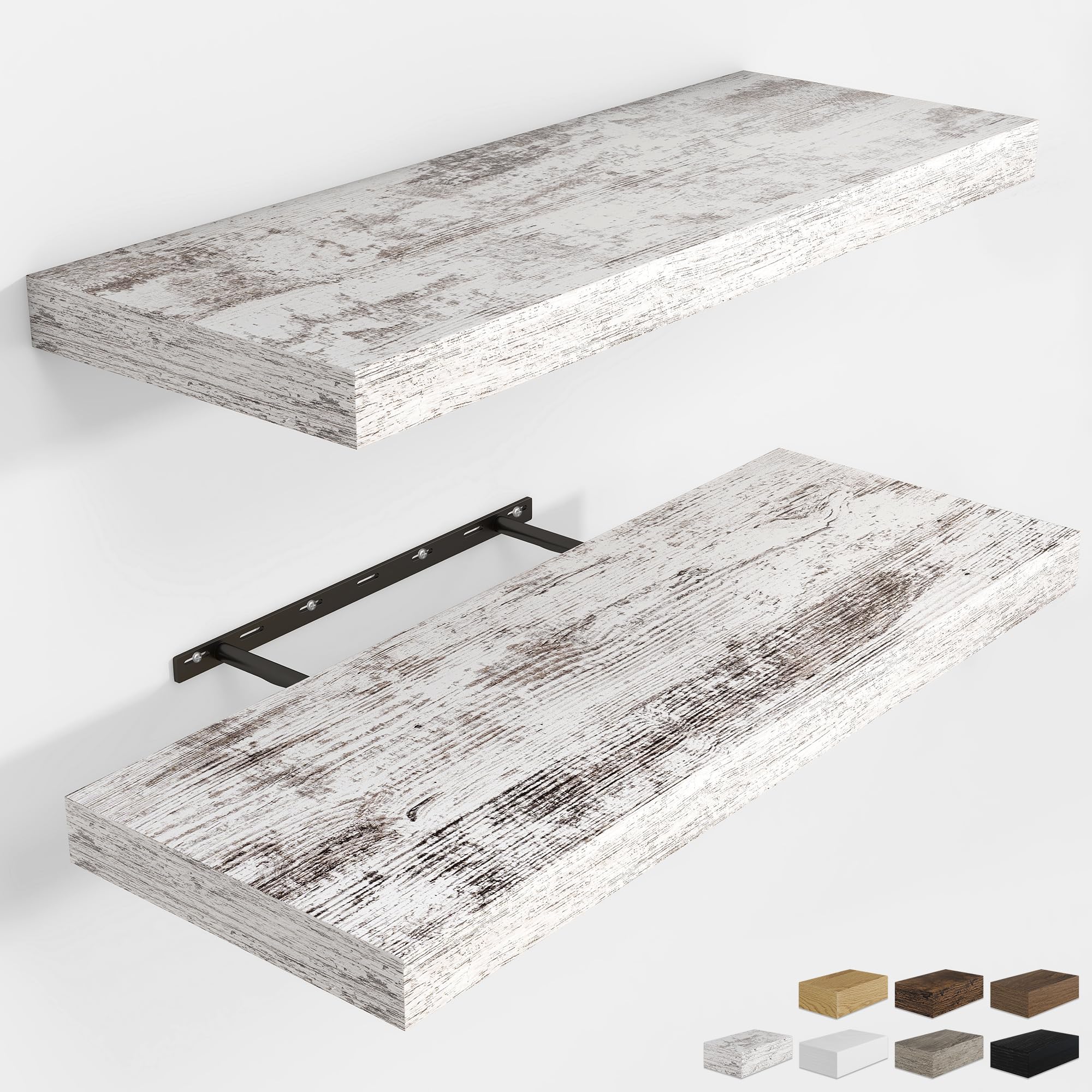 RICHFOCUS 28Inch Floating Shelves for Wall 2 Pack Shelves for Bedroom|Kitchen|Bathroom|Laundry Room Rustic Wood Wall Mounted Shelf with Invisible Brackets for Books|Storage|Decor, Oak