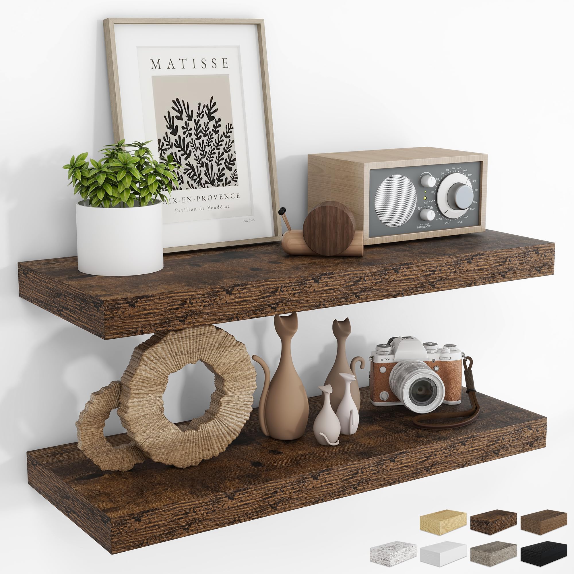 RICHFOCUS 28Inch Floating Shelves for Wall 2 Pack Shelves for Bedroom|Kitchen|Bathroom|Laundry Room Rustic Wood Wall Mounted Shelf with Invisible Brackets for Books|Storage|Decor, Oak