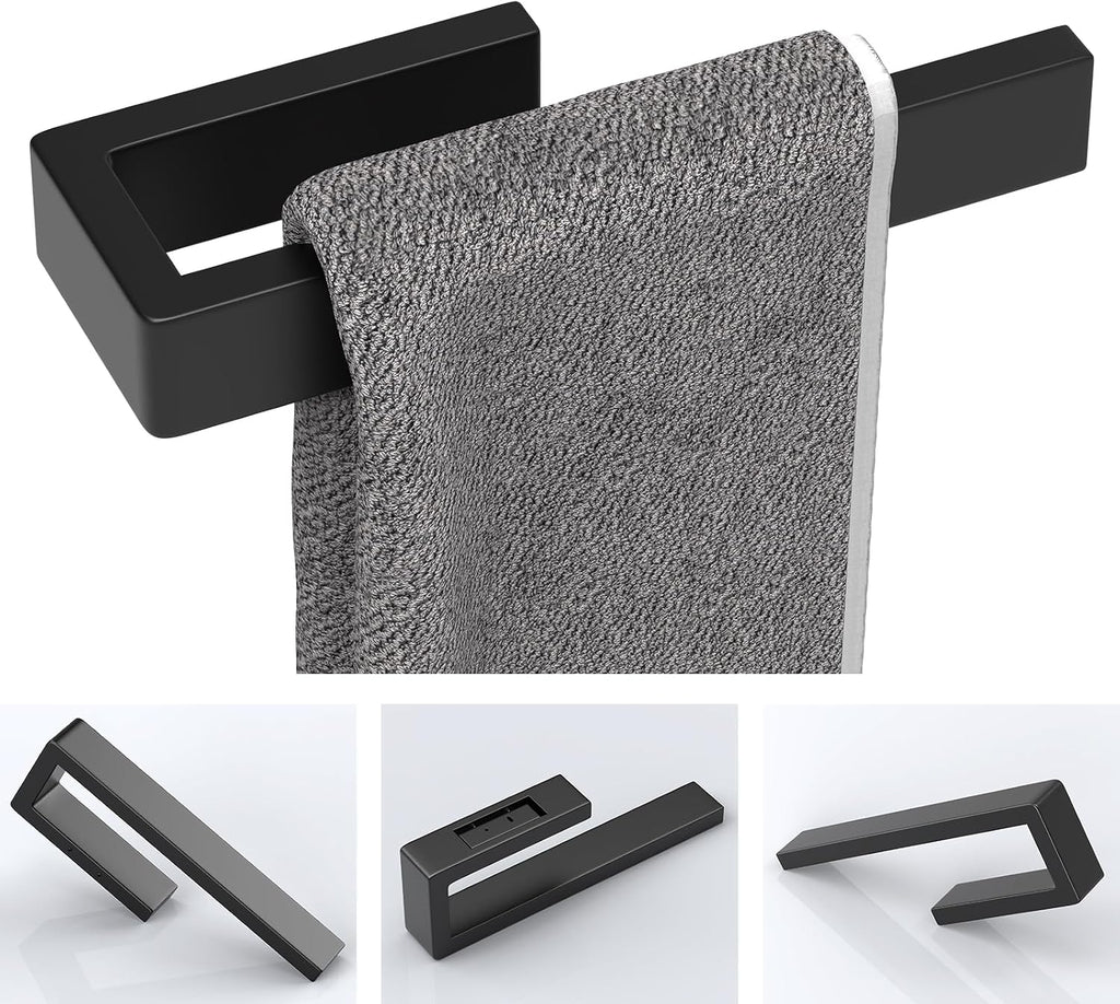 HUFEEOH Hand Towel Holder, Stainless Steel Bathroom Towel Holder Towel Bar, Matte Black Dish Towel Hanger Wall Mount Kitchen Towel Rack Heavy Duty Hand Towel Racks for Bathroom