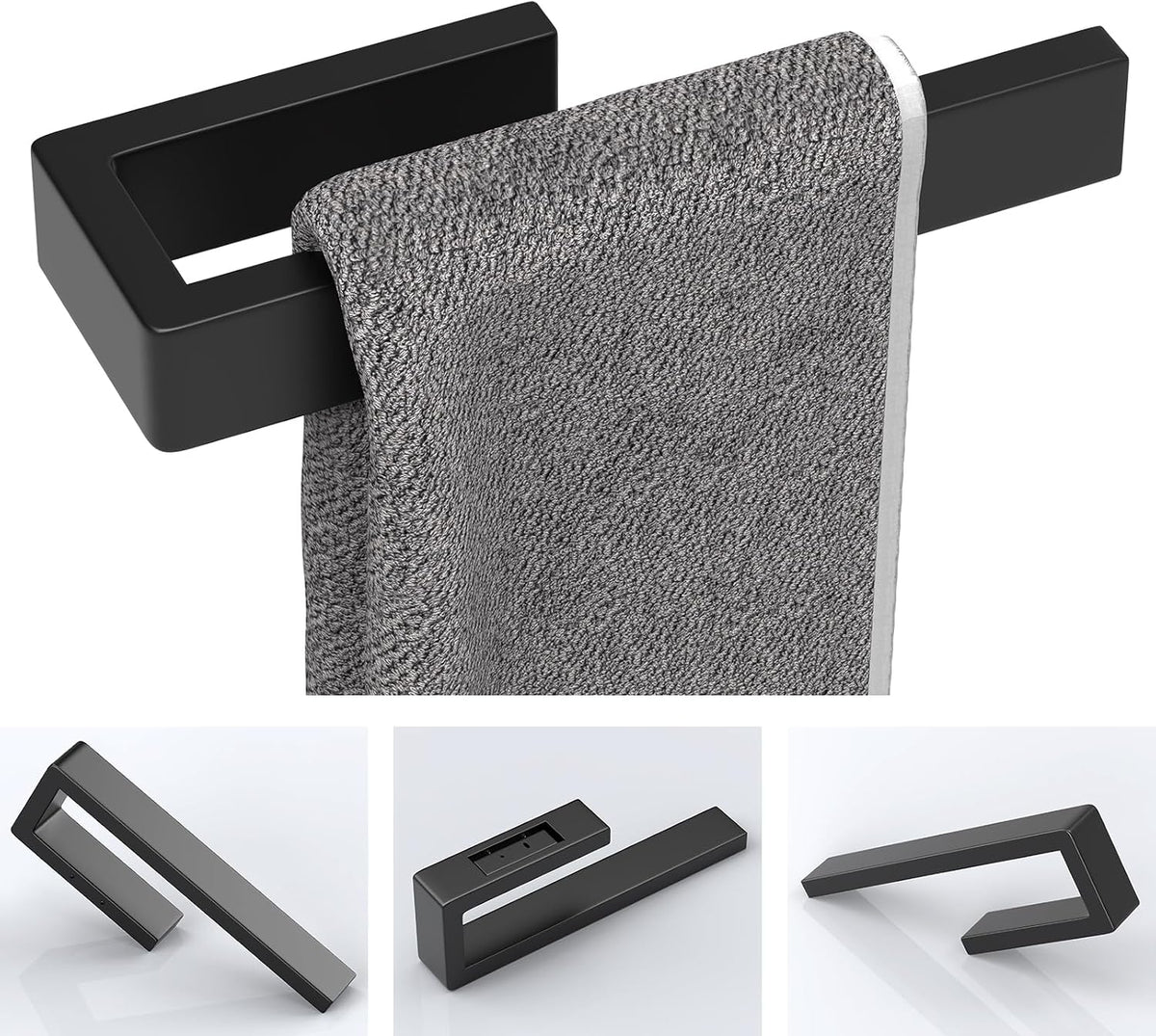 HUFEEOH Hand Towel Holder, Stainless Steel Bathroom Towel Holder Towel Bar, Matte Black Dish Towel Hanger Wall Mount Kitchen Towel Rack Heavy Duty Hand Towel Racks for Bathroom