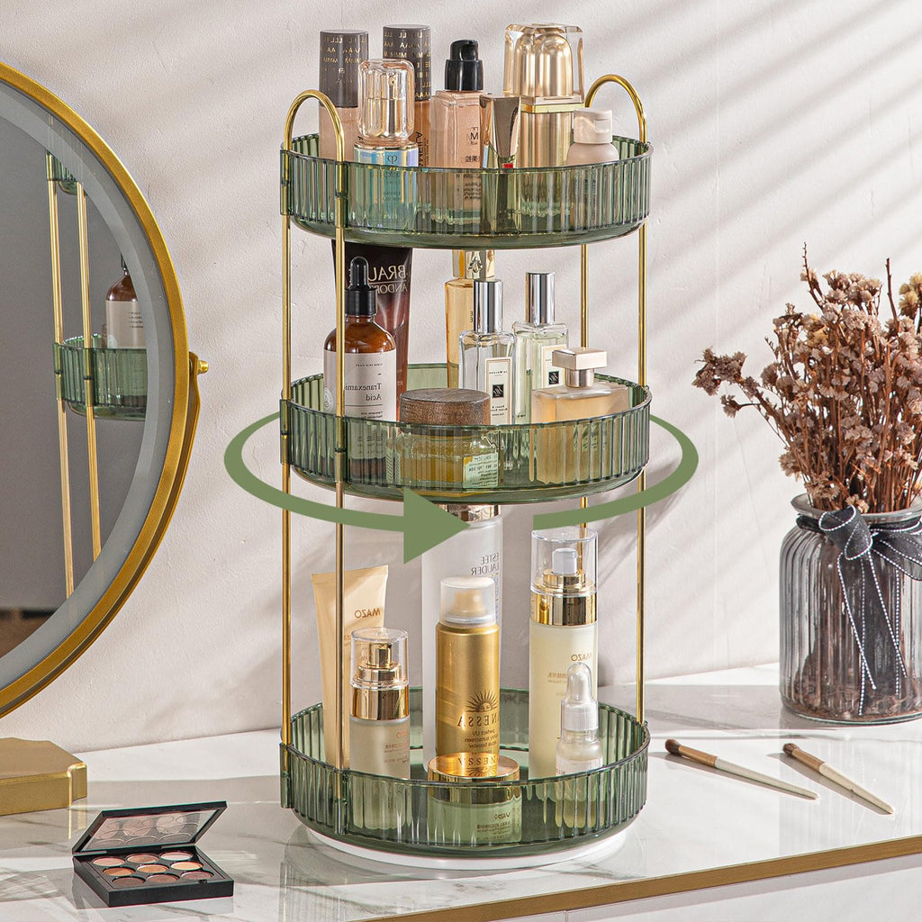 shuang qing Rotating Makeup Organizer for Vanity, Large Capacity Skincare Perfume Storage, Bathroom Counter Organizer, 360 Spinning Cosmetic Dresser Countertop Organizers (Clear, 3 Tier)