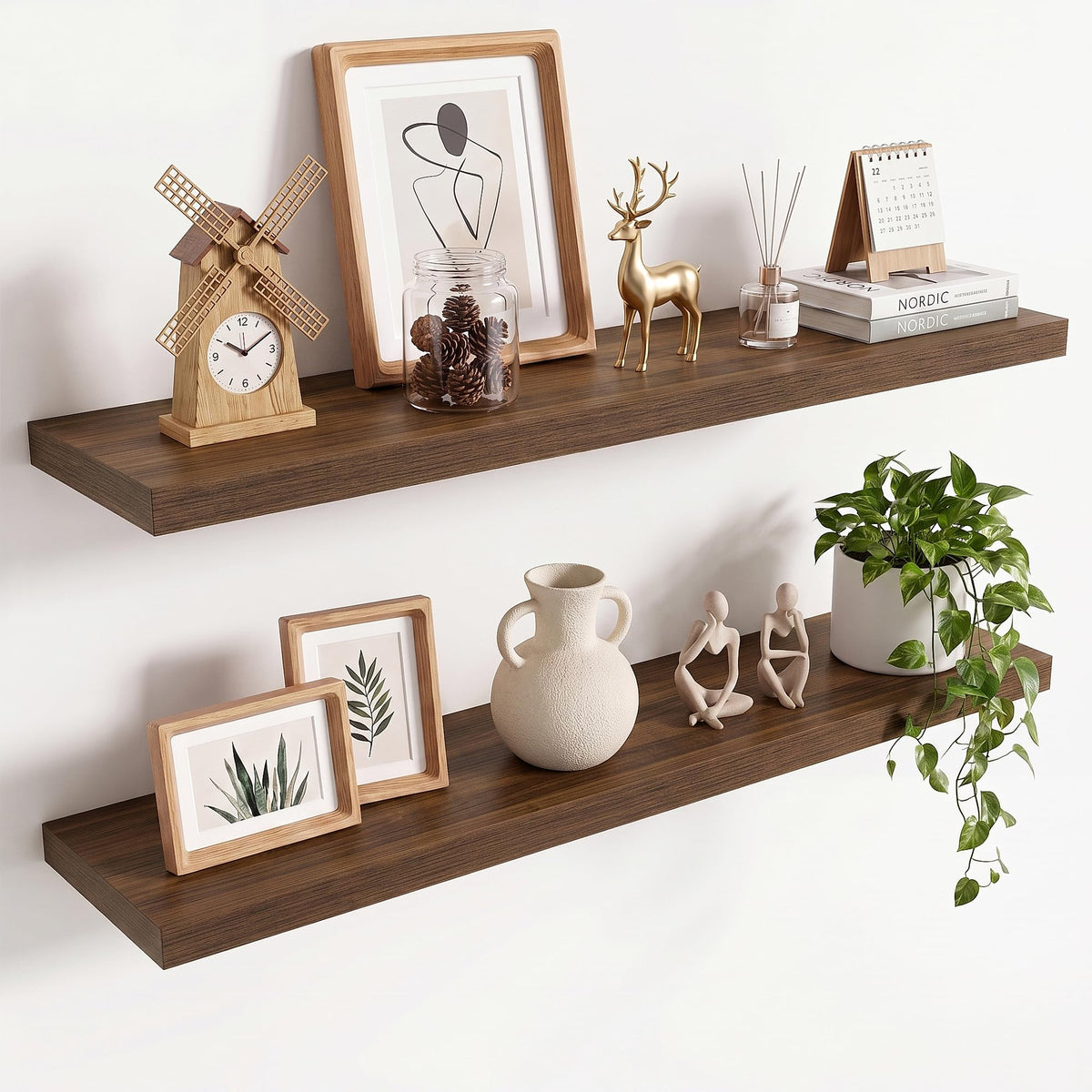 36in Floating Shelves for wall Set of 2, Black Wall Mounted Shelf 9.3in Deep for Wall Decor, Hanging Shelf 1.5in Thick for Living Room, Bedroom, Bathroom, Kitchen, Office