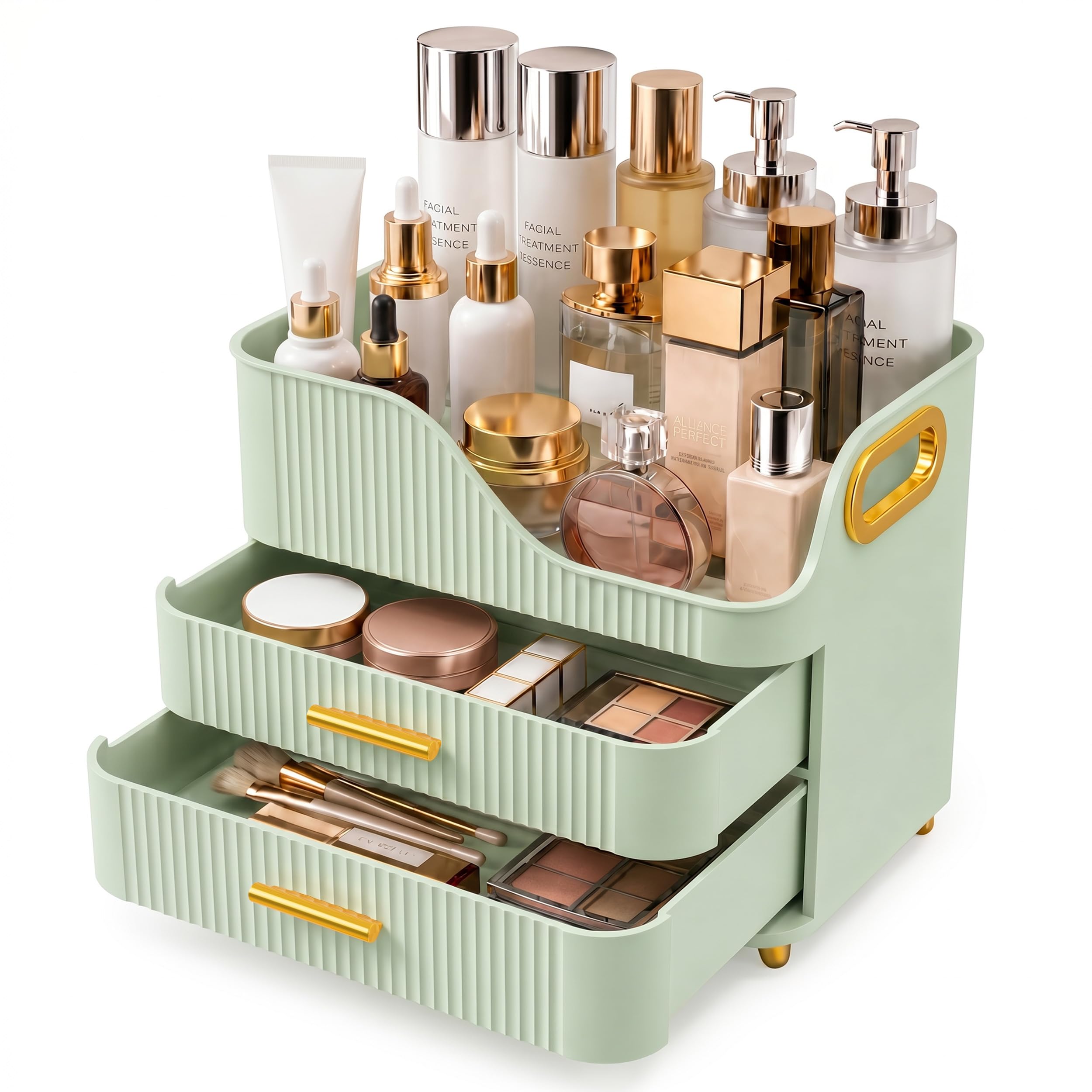 Booklov Large Makeup Organizer for Vanity, Bathroom Countertop, Green
