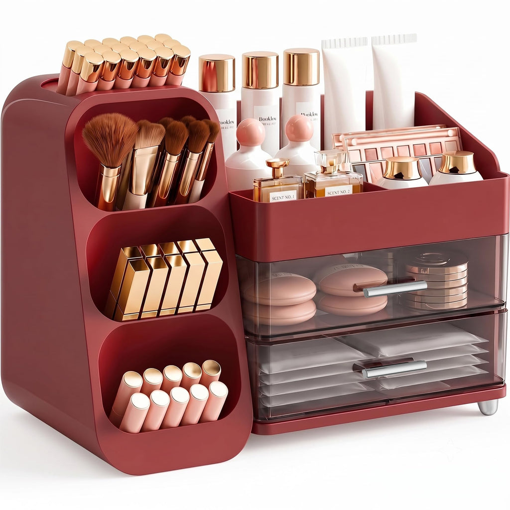 Booklov Large Makeup Organizer for Vanity Countertop, White