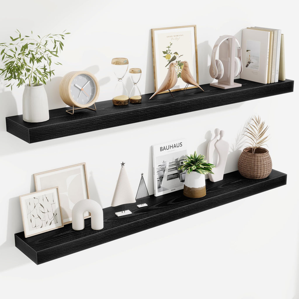 Fun Memories Floating Shelves Bathroom for Wall Mounted Shelves, 20 Inch Wood Shelf Set of 2, Home Storage & Display Decor, Walnut