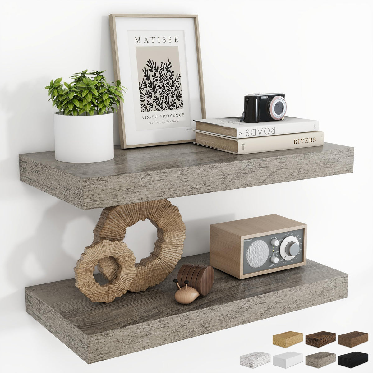RICHFOCUS 28Inch Floating Shelves for Wall 2 Pack Shelves for Bedroom|Kitchen|Bathroom|Laundry Room Rustic Wood Wall Mounted Shelf with Invisible Brackets for Books|Storage|Decor, Oak