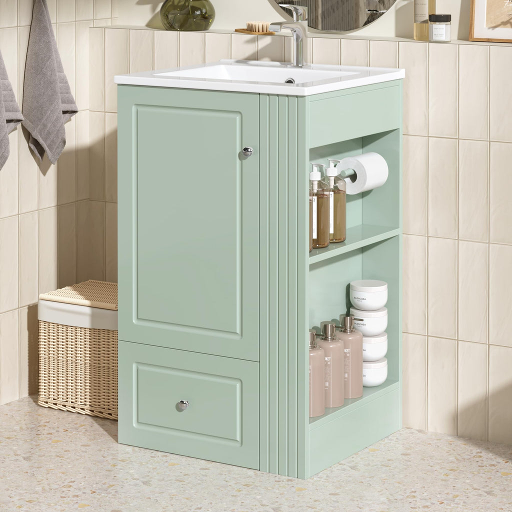 Virubi 20 in Small Bathroom Vanity with Sink, Soft Closing Door,Tilt-Out Drawer and Adjustable Shelf,Solid Wood Frame Modern Single Bathroom Sink Cabinet with Storage, Freestanding, Natural Wood