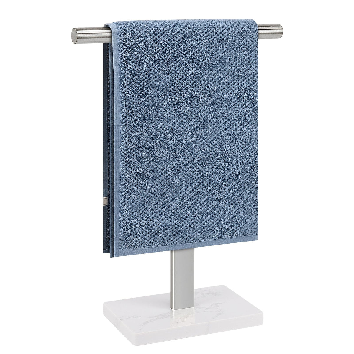 Hand Towel Holder, T-Shape Hand Towel Stand for Bathroom, Hand Towel Rack Bar Standing for Vanity Kitchen Countertop, 304 Stainless Steel (Marble Base, Brushed)