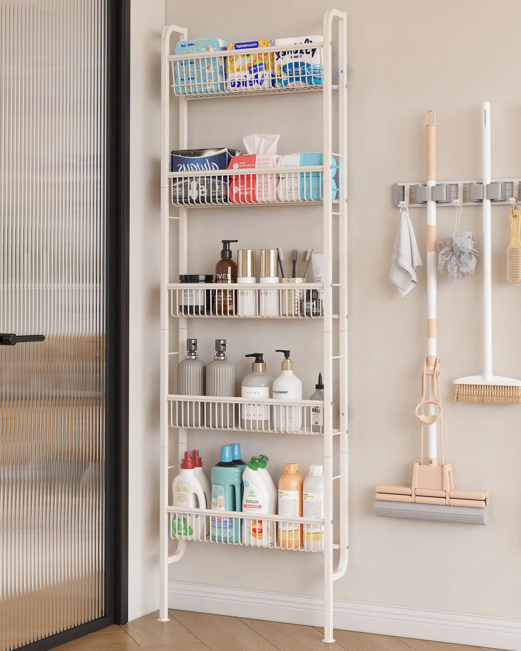 UMDONX Narrow 5-Tier Behind-the-Door Bathroom Storage Rack