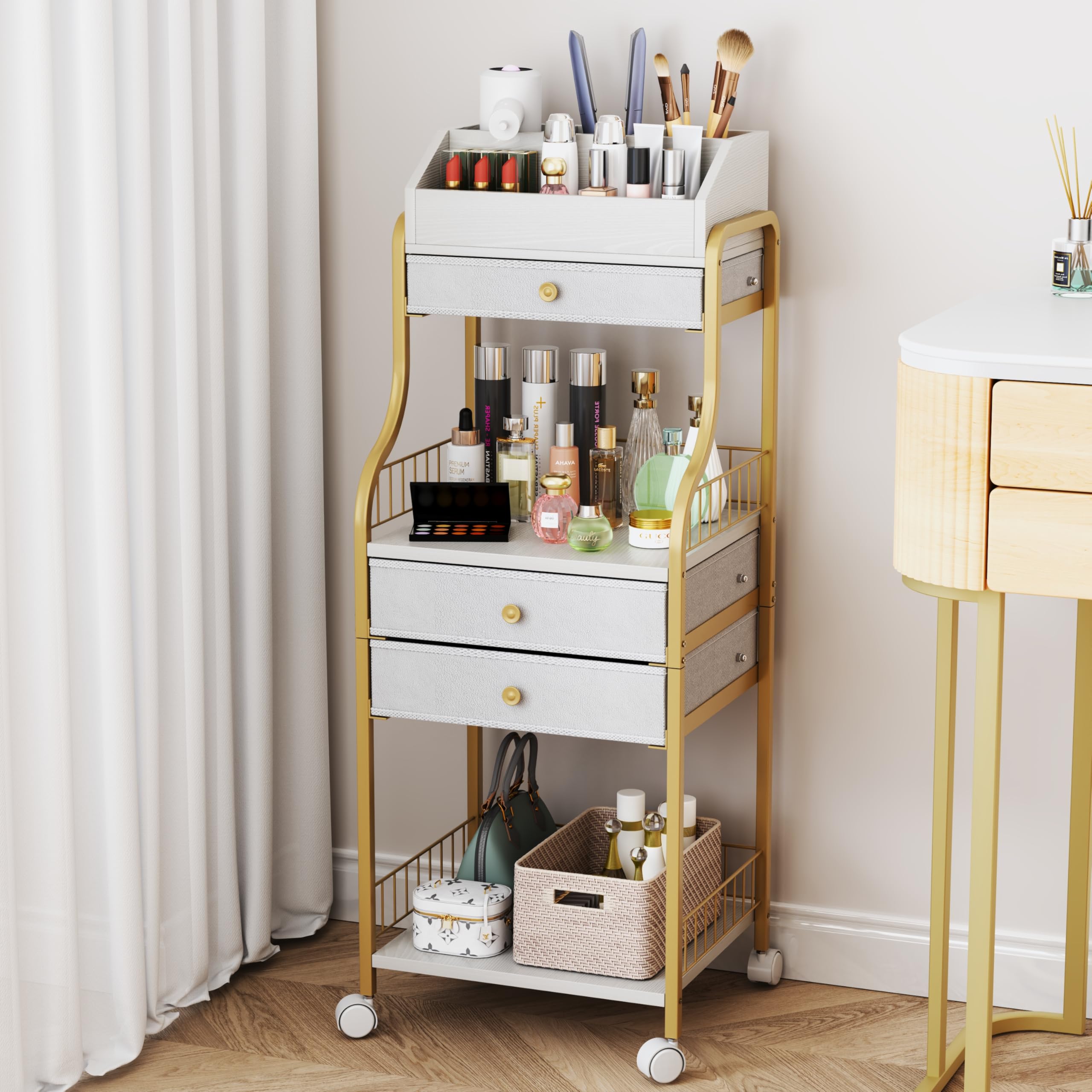 HapiRm Floor Makeup Organizer Storage - Vanity Skincare Make Up Organizers and Storage with Drawers, Cosmetics Display Cases Holder for Skin Care Nail Polish Perfume Makeup Brush