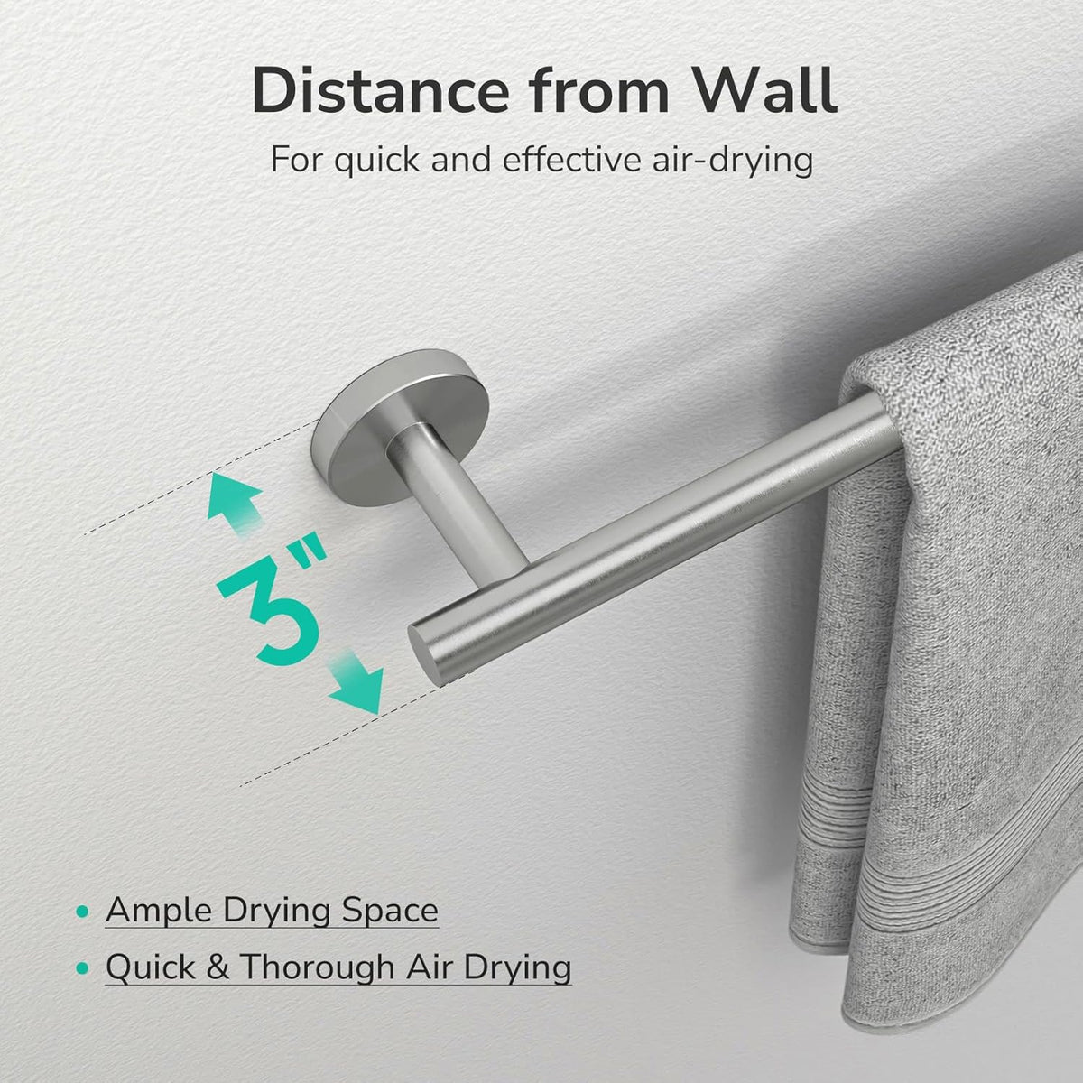 USHOWER Brushed Nickel Towel Bar, 24-Inch Towel Racks for Bathroom